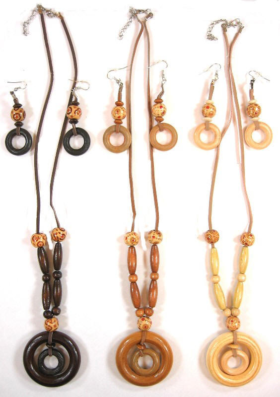 Wood Necklaces with Wood Earrings Set