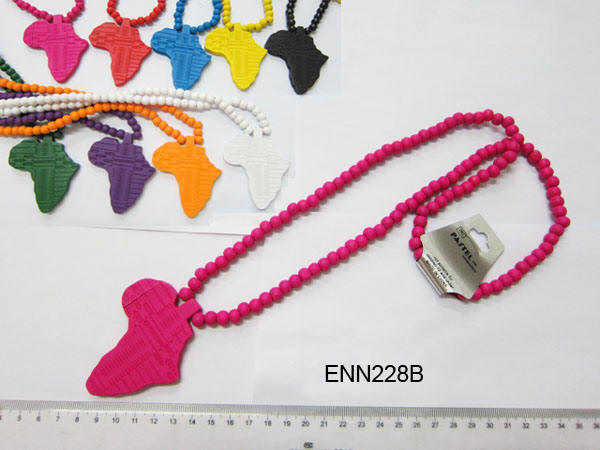 Assorted Bright Color Africa Map Wood Necklaces