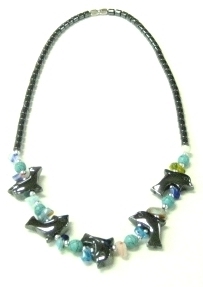Dolphins With Turquoise Beads Hematite Necklaces