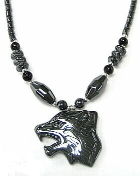 24 Long Wolf Head Hematite Necklaces