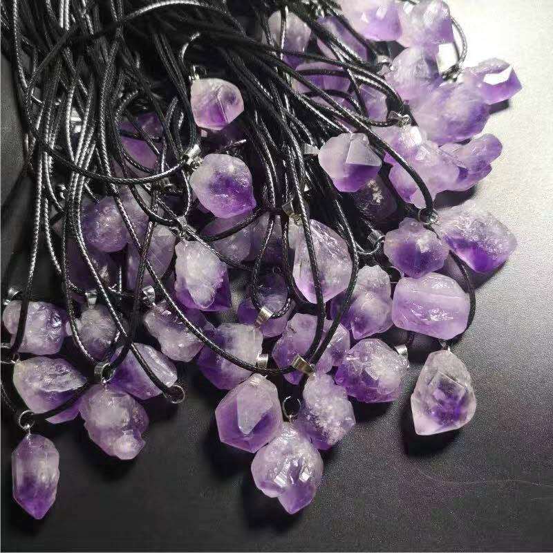 Dozen (12 PC.) 18" Rough Natural Amethyst Pendants On 2mm Black Cord Necklaces #Amethyst-N1