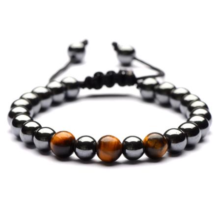 Dozen (12 PC.) Tiger-Eye Stone Magnetic Hematite Bracelets #HBR-40TE