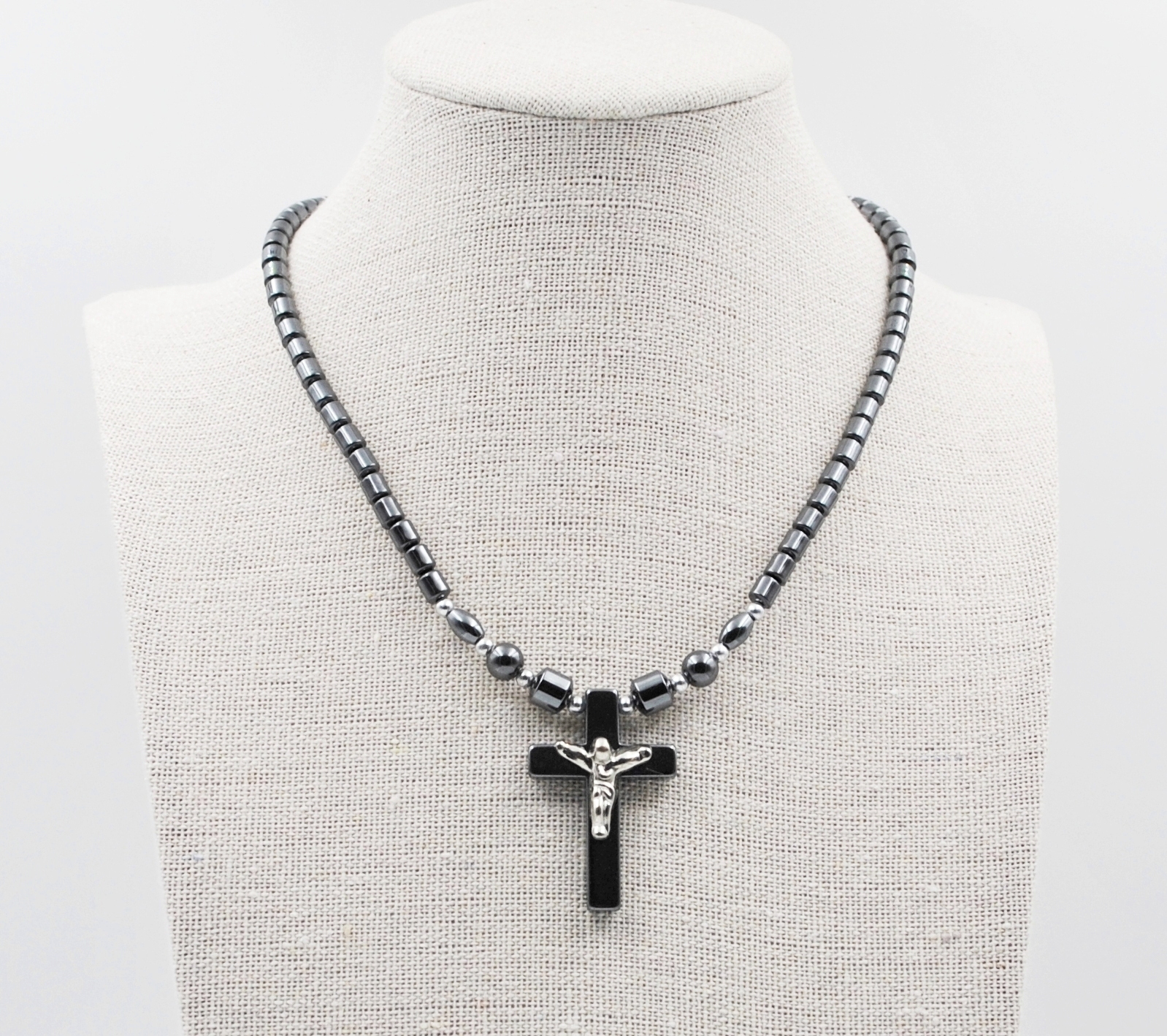 Dozen 22" Long Crucifix Hematite Cross Hematite Necklace #HN-222