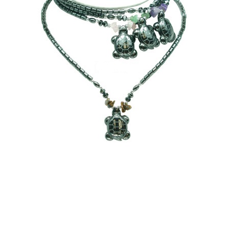Turtle With Chip Stone Beads Hematite Necklace #HN-0066