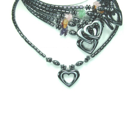 Dozen Medium Open Heart Hematite Necklace #HN-0067