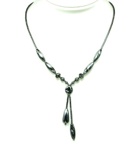 Dozen Oval Dangle Pendants Hematite Necklace (NON-Magnetic) #HN-0214