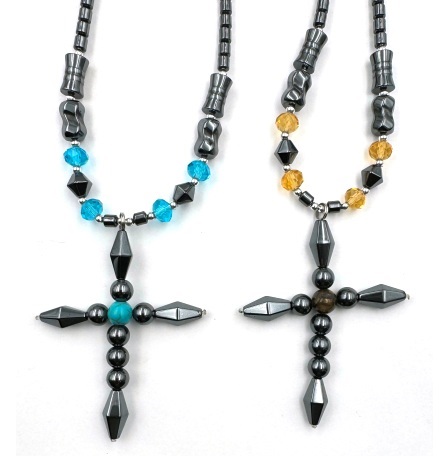 Dozen Beaded Cross Hematite Necklaces #HN-80848