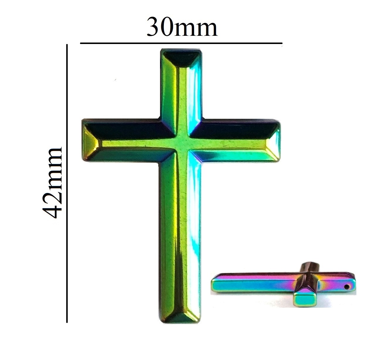 Dozen (12 PC.) Rainbow Cross Pendants with Hole On Top #HP-400
