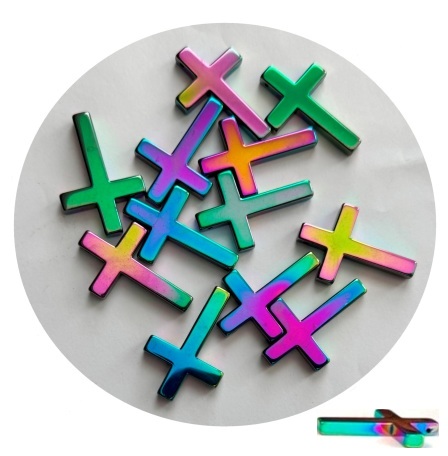 Dozen (12 PC.) Medium Rainbow Cross Pendants With Hole on Top #HP-401