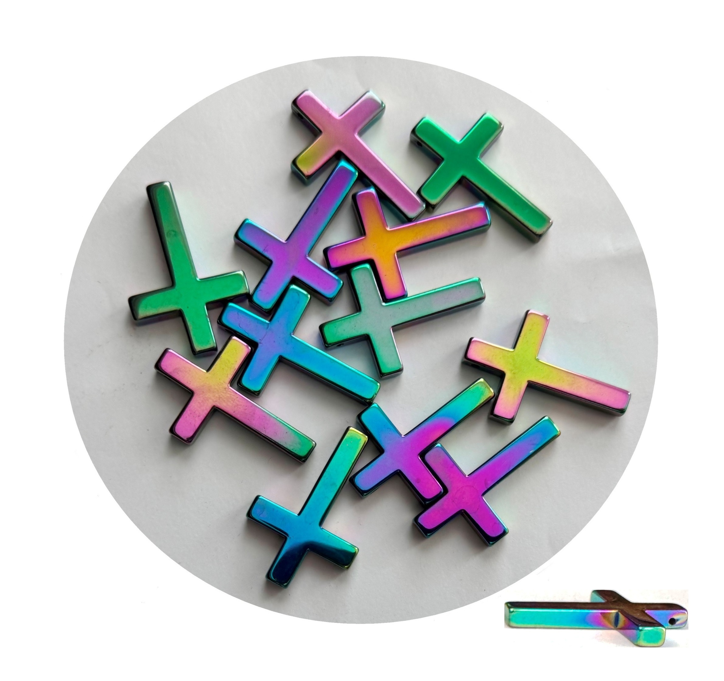 Dozen (12 PC.) Medium Rainbow Cross Pendants With Hole on Top #HP-401