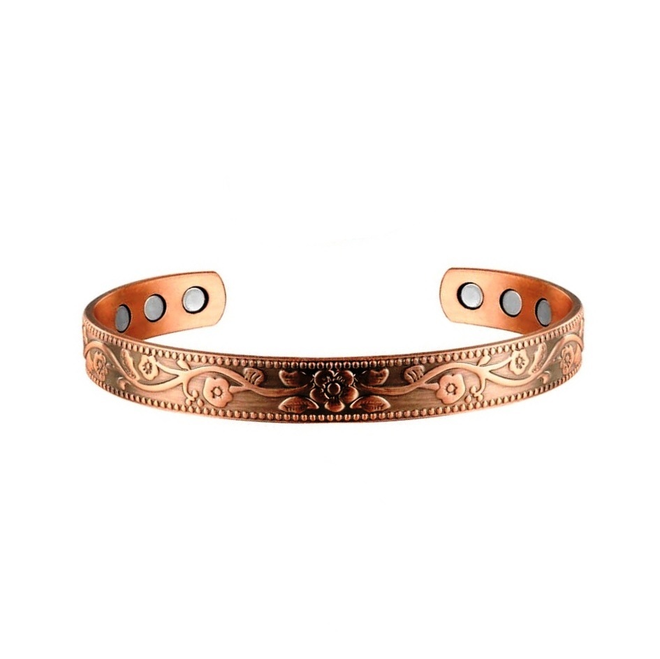 Flower Solid Copper Cuff Magnetic Bangle Bracelet #MBG224