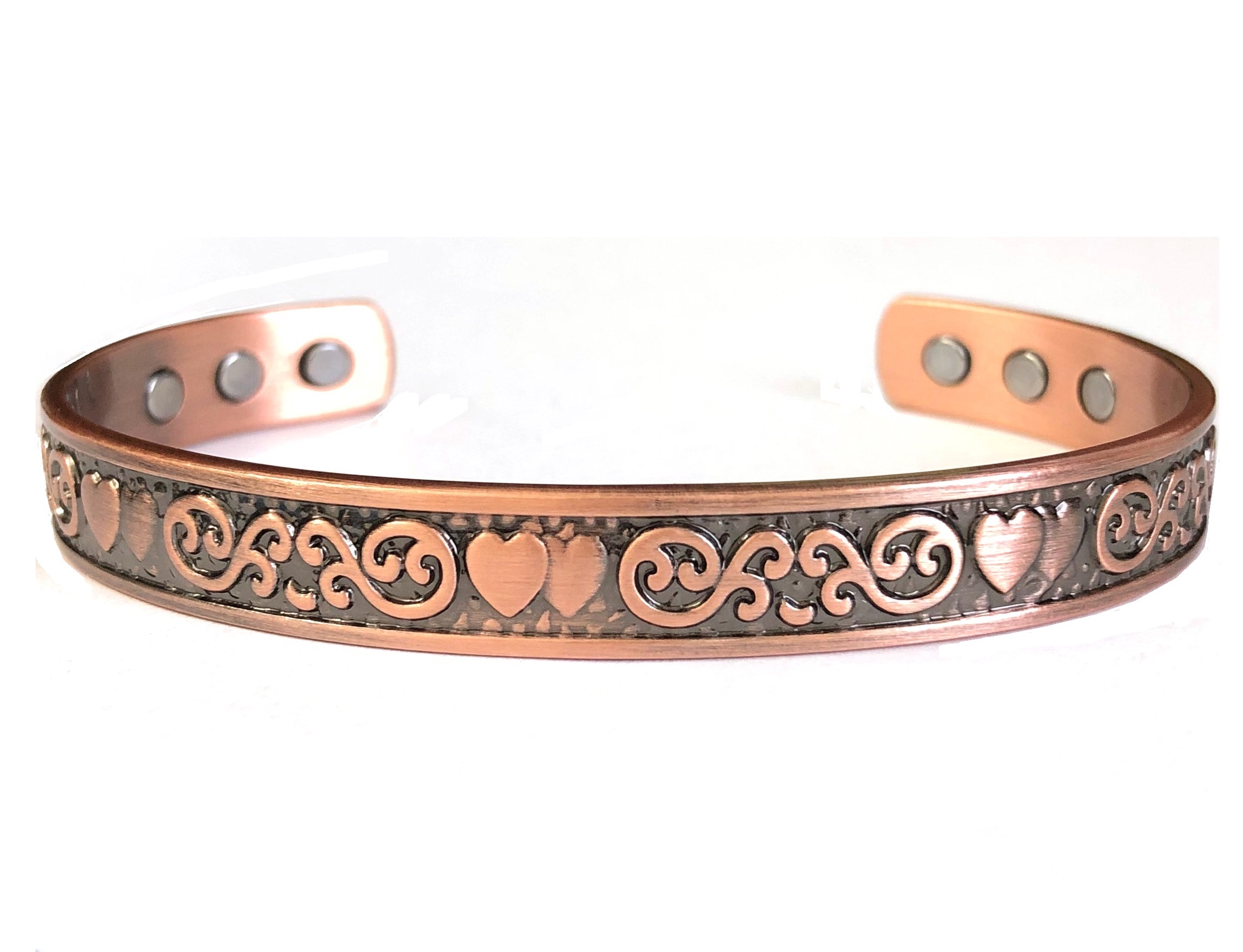 Double Heart Solid Copper Cuff Magnetic Bangle #MBG230