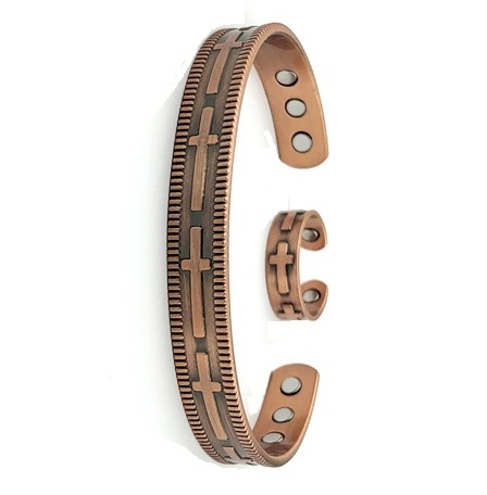 Cross Pure Copper Bangle/Ring Set with 6 and 2 Magnets #MBGR026