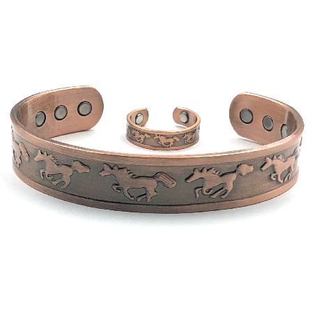 Horses Magnetic Copper Bangle and Ring Set #MBGR-552