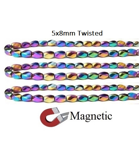 ON SALE 10 Strands 5x8mm Twisted Rainbow Magnetic Beads #MBR-TW5X8