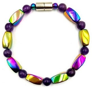 1 PC. Amethyst and Rainbow Magnetic Bracelet with Magnetic Clasp #MHB-00042