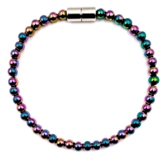 1 PC. 4mm Rainbow Hematite Beads Magnetic Bracelet with Magnetic Clasp #MHB-00045