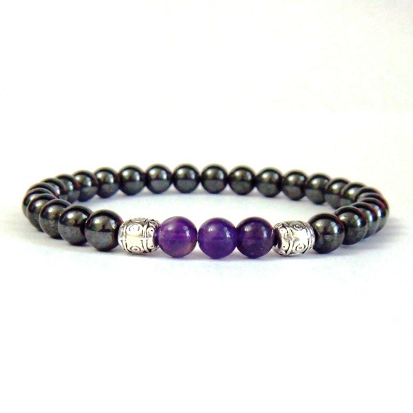 1 PC. (Magnetic) Amethyst Beads Magnetic Bracelet Hematite Bracelet #MHB0100AM