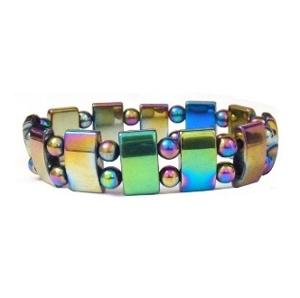 Dozen (12 PC.) 8.5" Double Line Rainbow Hematite Magnetic Bracelets #MHB-111