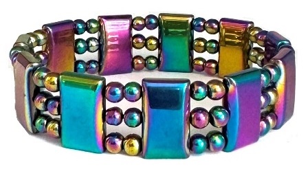 Dozen (12 PC.)  7.5" Inches Triple Line Rainbow Magnetic Hematite Bracelets #MHB-1654-105