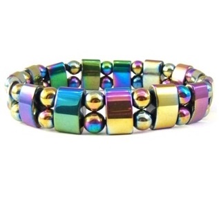 Dozen (12 PC.) 8.5" Each Double Line Rainbow Hematite Magnetic Bracelet #MHB333