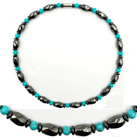 1 PC. Unisex Turquoise Hematite Magnetic Necklace for Men and Women  #MN-001