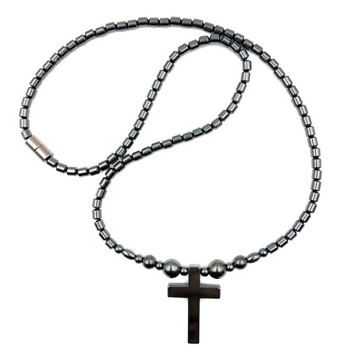 1 PC. Magnetic Hematite Necklace with Cross pendant and Magnetic Beads #MN-0111FBK