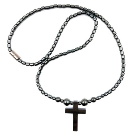 1 PC. Magnetic Hematite Necklace with Cross pendant and Magnetic Beads #MN-0111FBK