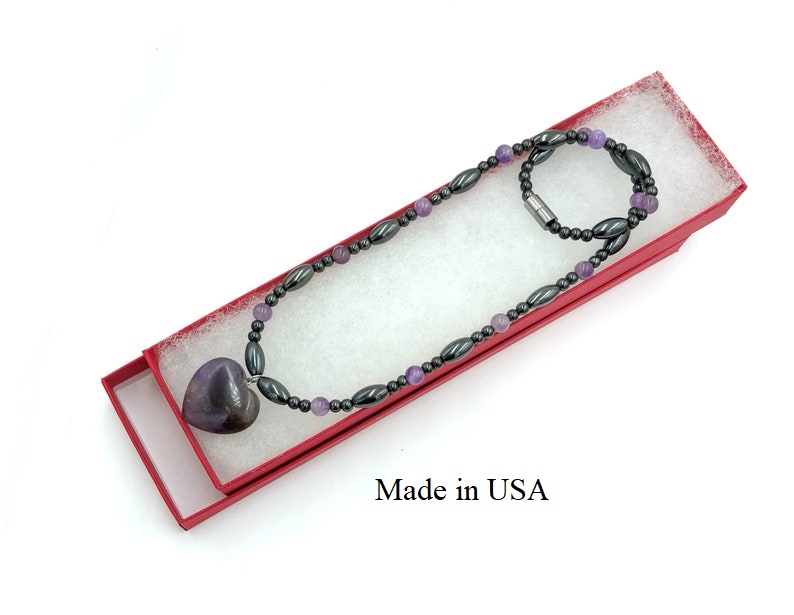 1 PC Natural Amethyst Heart Magnetic Necklace for Women # MN-101AM