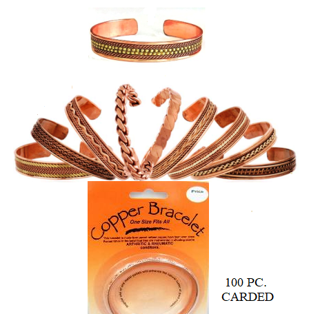 100 PC. Assorted 99.9% Pure Copper Bangles With Cards (NO-Magnet) #PCC100