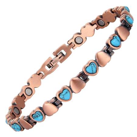 Little Turquoise Heart 99.9% Pure Copper Links Magnetic Bracelet  #RCB031
