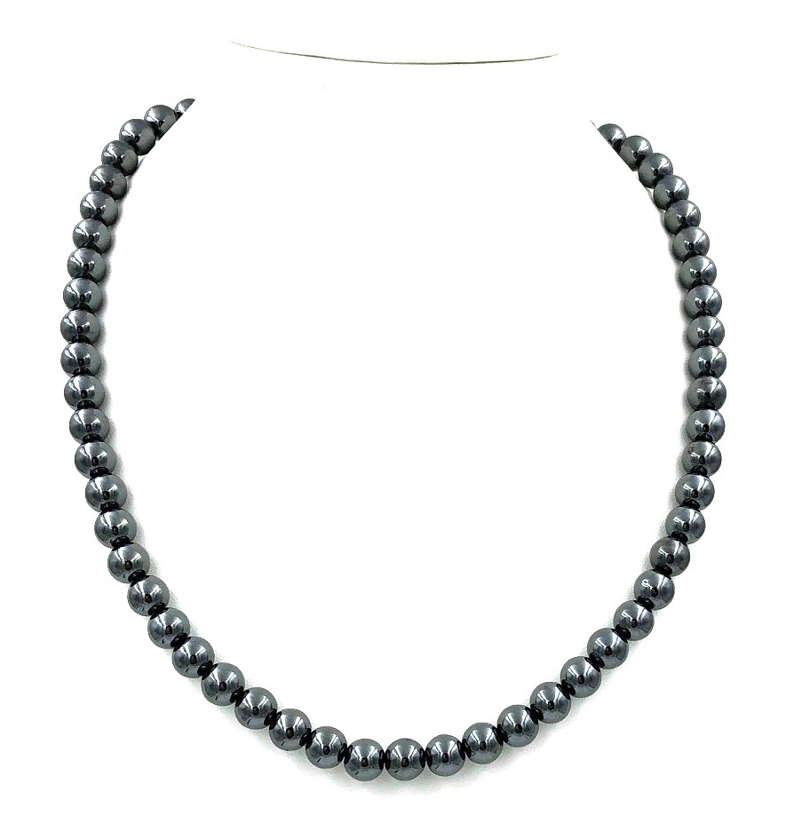 All 8mm Plain Beads Hematite Necklace #HN-0044