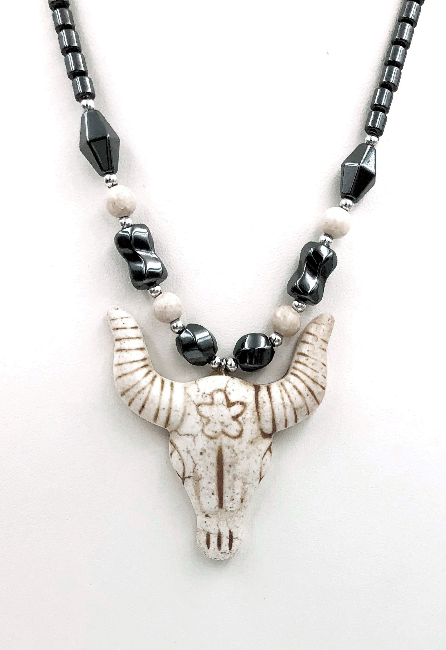 Dozen Bull Skull Hematite Necklaces #HN-81100A