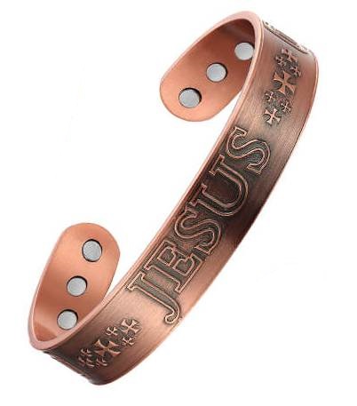 JESUS Solid Copper Cuff Magnetic Therapy Bangle Bracelet #MBG359