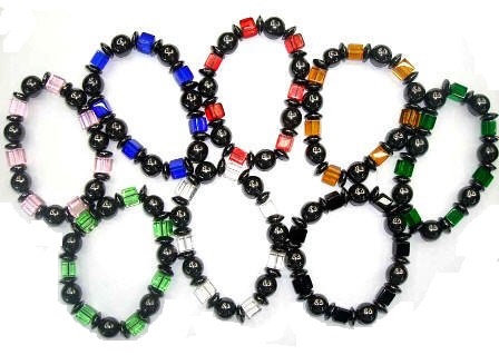 Dozen (12 PC.) Mixed Faceted Crystal Glass Beads Magnetic Hematite Bracelets On Elastic Cord #MHB-608-5E