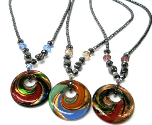 Dozen Murano Glass Donut Hematite Necklace #HN-80012