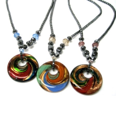 Dozen Murano Glass Donut Hematite Necklace #HN-80012