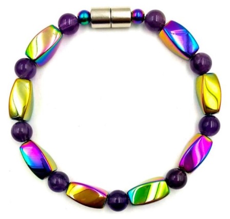 1 PC. Amethyst and Rainbow Magnetic Bracelet with Magnetic Clasp #MHB-00042