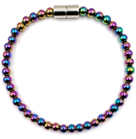 1 PC. 4mm Rainbow Hematite Beads Magnetic Bracelet with Magnetic Clasp #MHB-00045