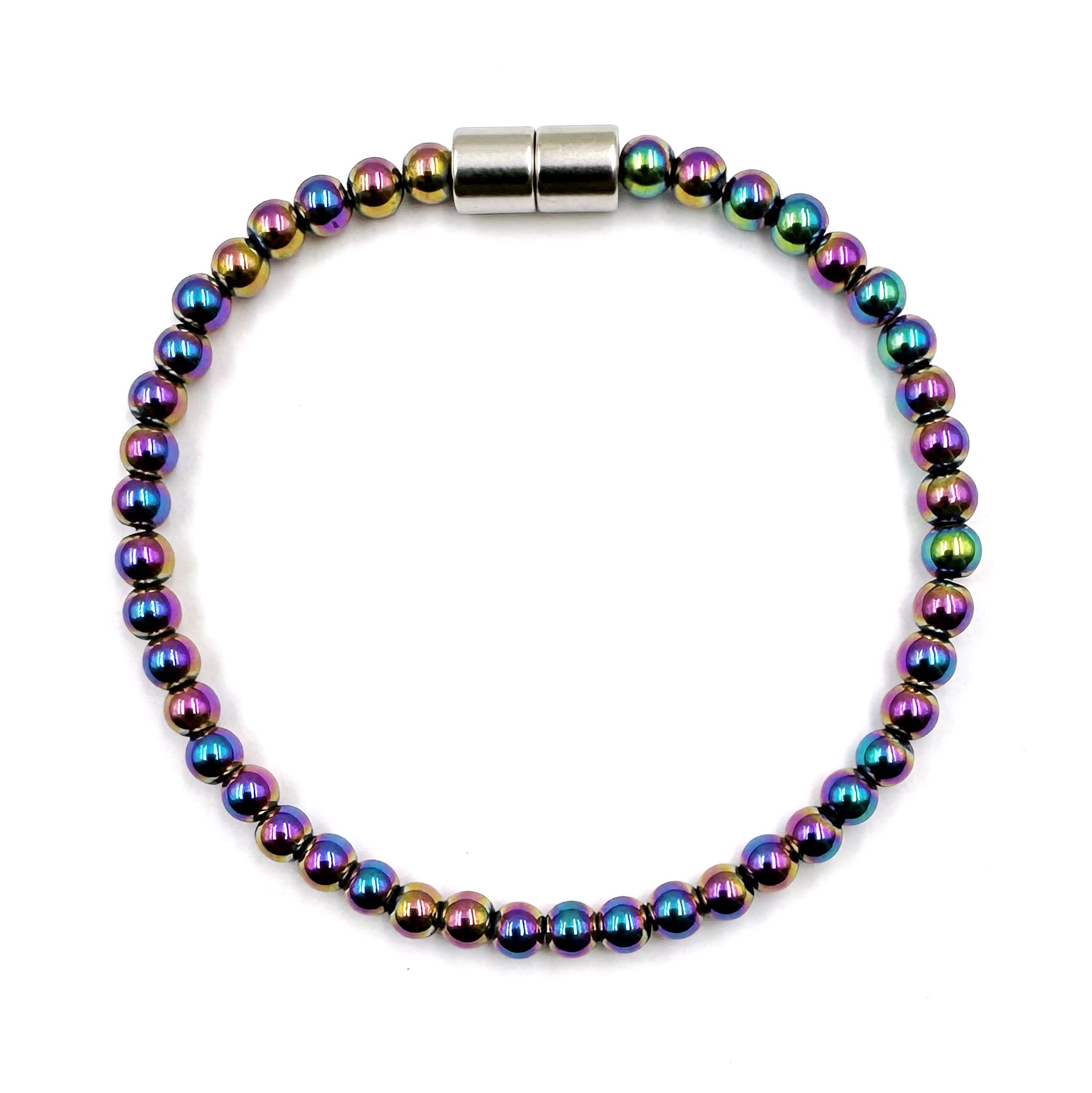 1 PC. 4mm Rainbow Hematite Beads Magnetic Bracelet with Magnetic Clasp #MHB-00045