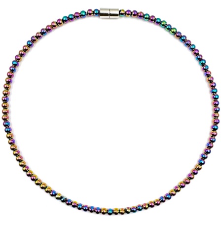 1 PC. 4mm Rainbow Hematite Beads Magnetic Necklace with Magnetic Clasp #MN-00045