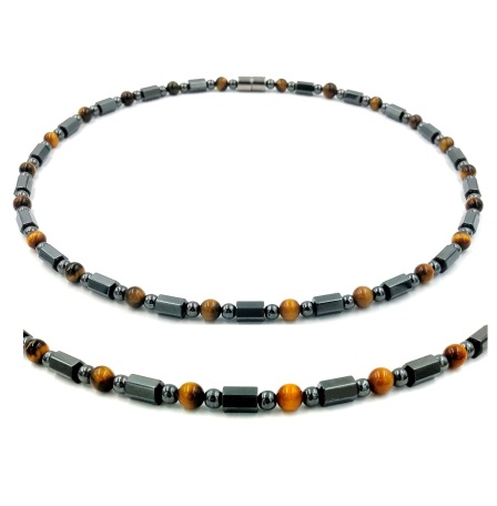 1 PC. Magnetic Necklace With Natural Tiger-eye Beads #MN-0014TE