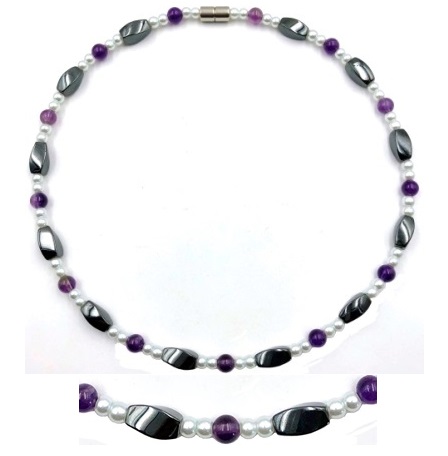 1 PC Amethyst & Pearl Magnetic Necklace #MN-0043AM