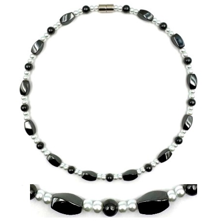 1 PC Black and Pearl Magnetic Necklace #MN-0043BK