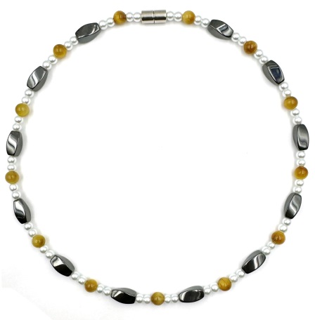 1 PC. Tiger-eye & Pearl Magnetic Necklace #MN-0043TE