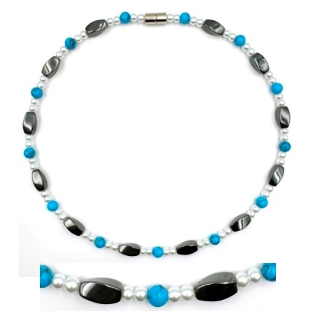 1 PC. Turquoise & Pearl Magnetic Necklace #MN-0043TQ