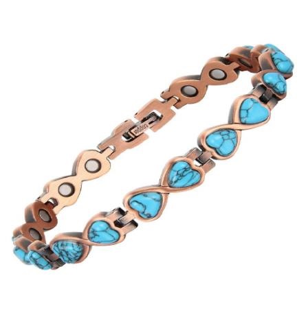 Turquoise Hearts 99.9% Pure Copper Links Magnetic Bracelet #RCB034