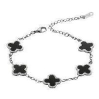 Black 4 Leave Clover Magnetic Stainless-Steel Bracelet #SSB-40BK