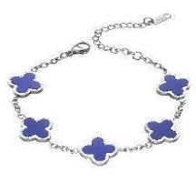 Blue 4 Leave Clover Magnetic Stainless-Steel Bracelet #SSB-40BL